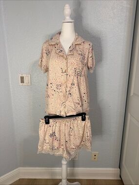 Thalia Sodi Pastel Pink and Navy Leopard Print Pajama Set